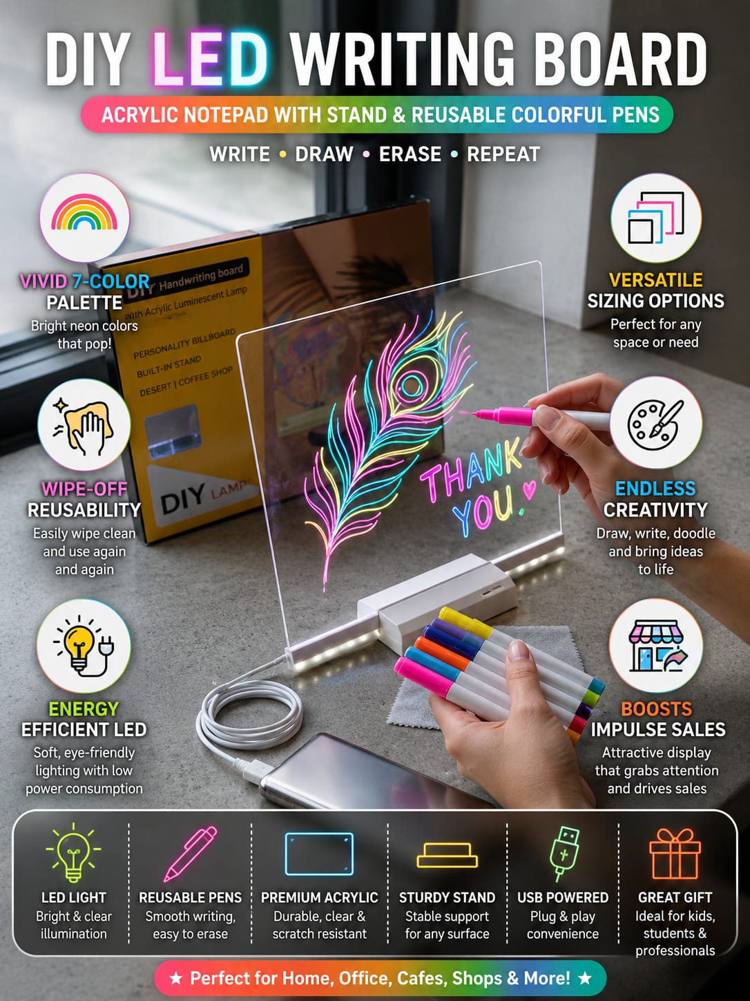 Creative LED Message Board with RGB Night Light