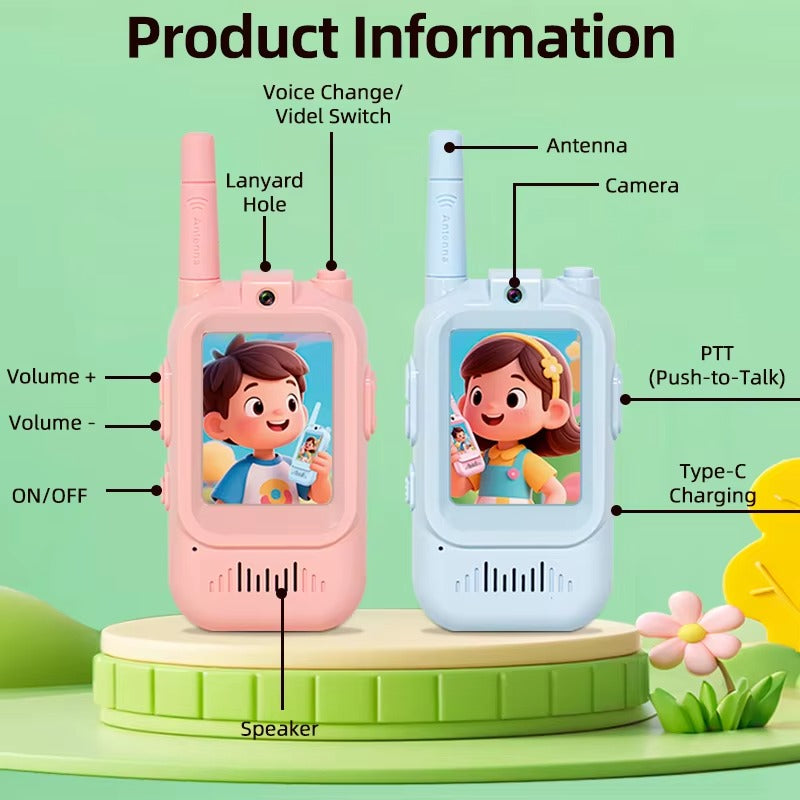 Kids Video Walkie Talkie with Camera & Screen | Rechargeable Two-Way Voice Intercom Toy for Children
